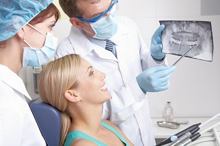 woman looking at x-ray